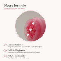 Crème capsules PDRN Lumeya Paris — notre formule : capsules fondantes, gel frais à la glycérine, PDRN et niacinamide
